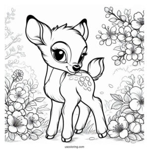 Coloring Sheet Of Bambi With Blossom