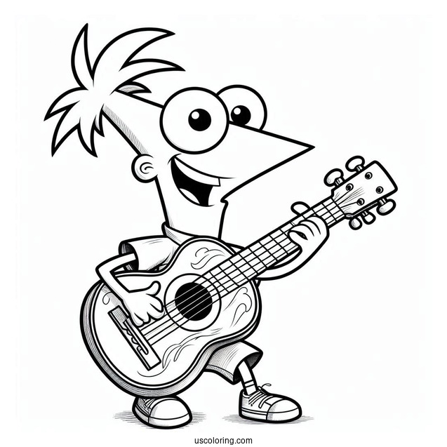Ferb Phineas And Ferb Coloring Page Playing The Guitar