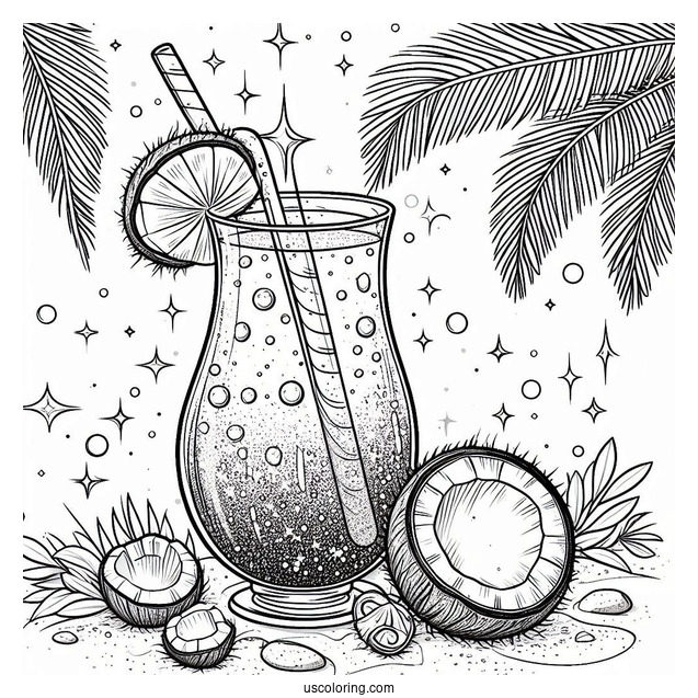 Sparkling Coconut Coloring Page Drink For Kids