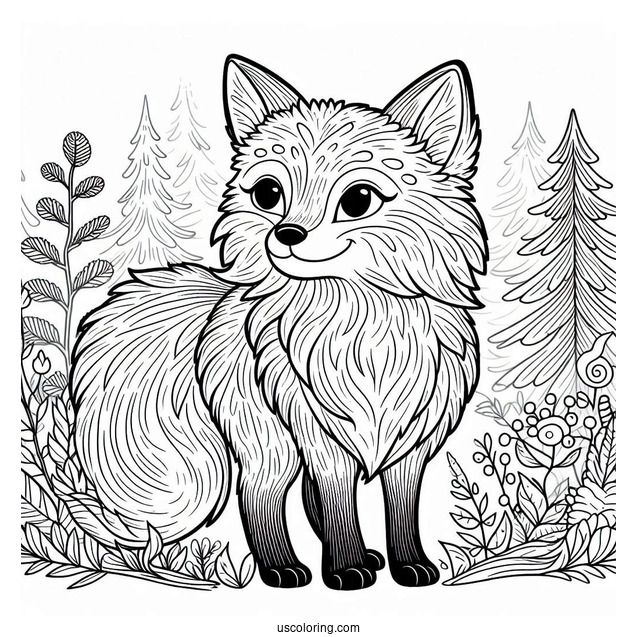 Furry Fox Coloring Page In Forest