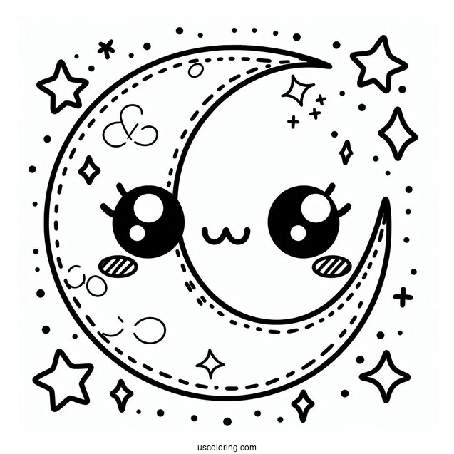 Cute Kawaii Stitched Moon To Color