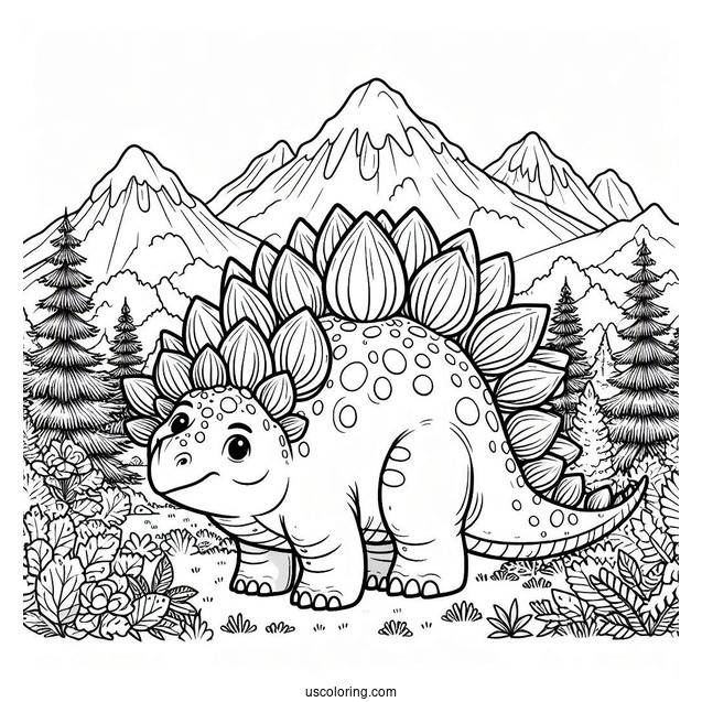 Stegosaurus Coloring Page In The Mountains