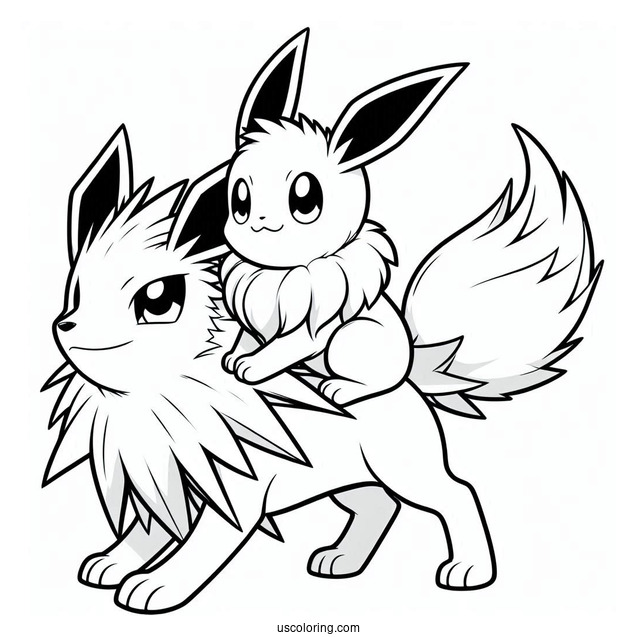 Eevee Riding On Jolteon Coloring Page