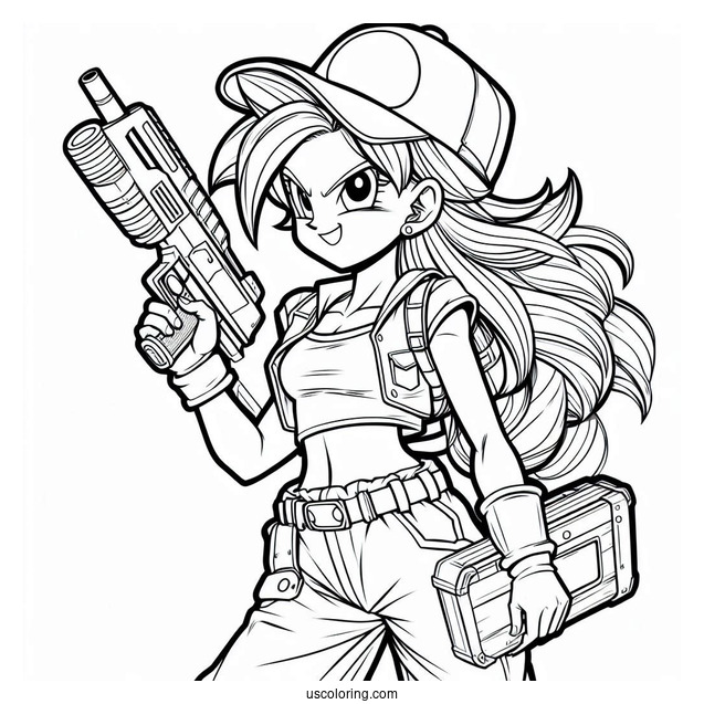 Dragon Ball Z Coloring Page Of Launch in Casual Outfit with Gun