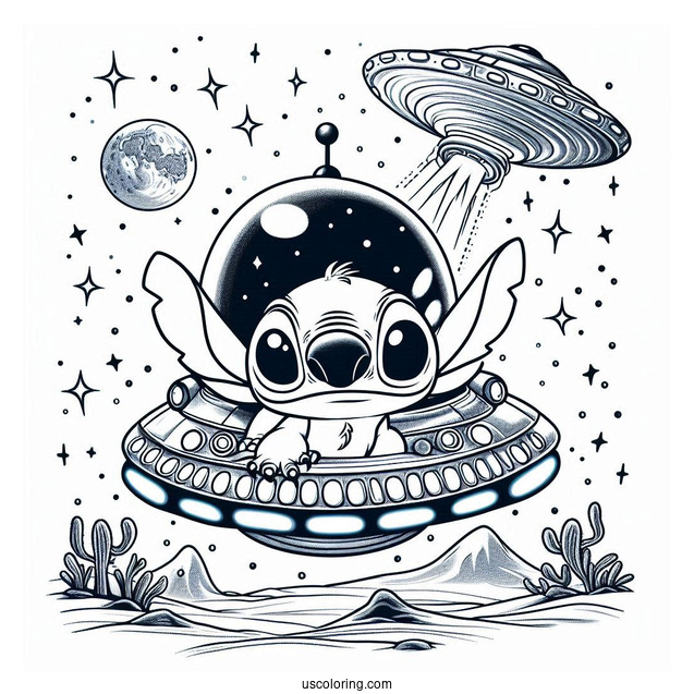 Lilo & Stitch Coloring Page Of Alien Spaceship In Outer Space