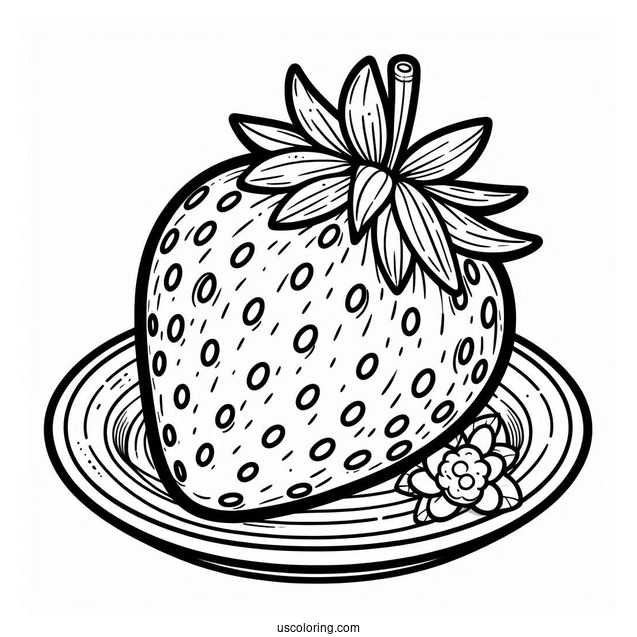 Pretty Strawberry Coloring Page On A Plate For Kids