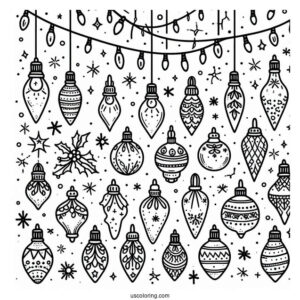 Full Page Of Festive Christmas Lights To Color