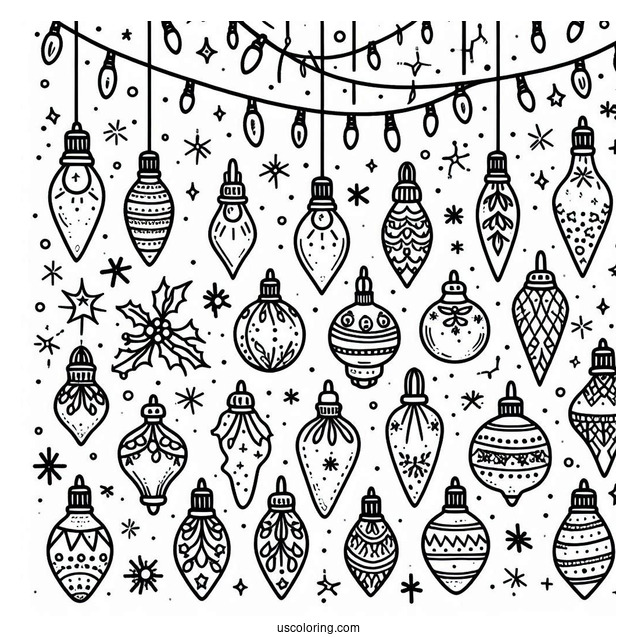 Full Page Of Festive Christmas Lights To Color
