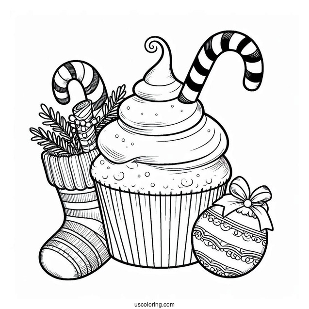 Christmas Cupcake With Candy Canes And Stockings