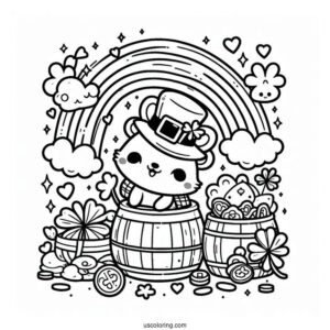 Happy St Patrick_s Day Coloring Page With Rainbow And Lucky Charms
