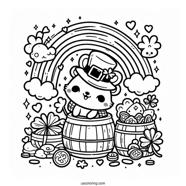 Happy St Patrick_s Day Coloring Page With Rainbow And Lucky Charms