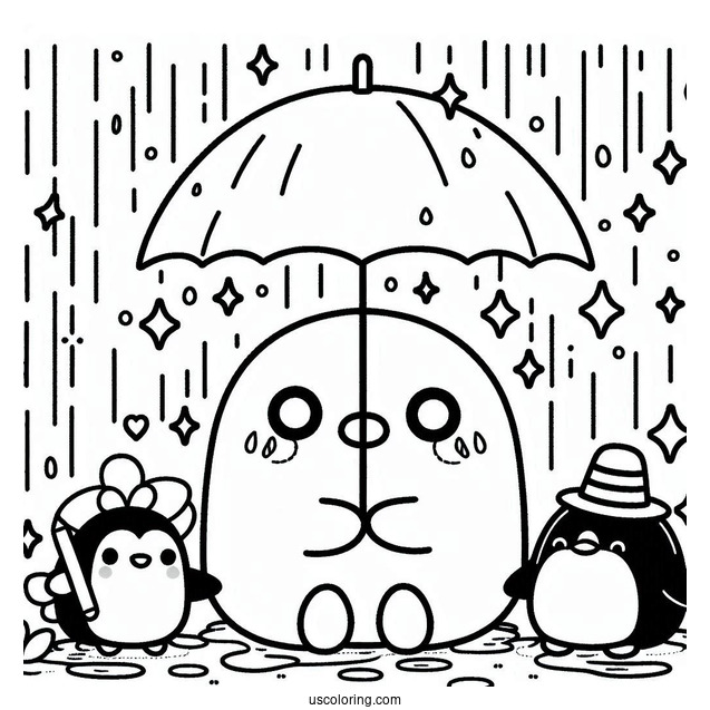 Sumikko Gurashi Coloring Page Of Tokage With Penguin And Minnikos Under The Rain