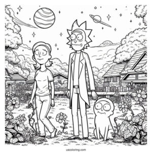 Rick and Morty Coloring Page Of Beth Smith in the Yard