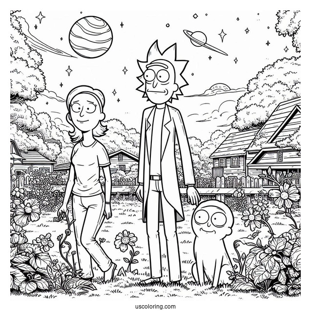 Rick and Morty Coloring Page Of Beth Smith in the Yard