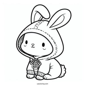 Easy Rabbit Coloring Page Wearing A Hoodie For Kids