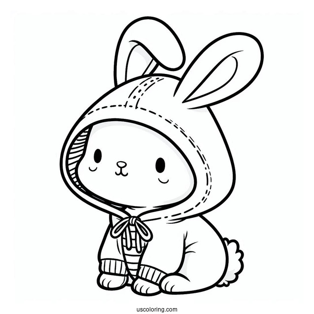 Easy Rabbit Coloring Page Wearing A Hoodie For Kids