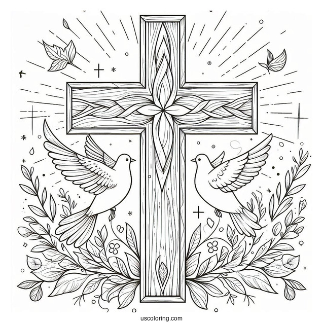 Wooden Cross With Peace Dove Coloring Sheet