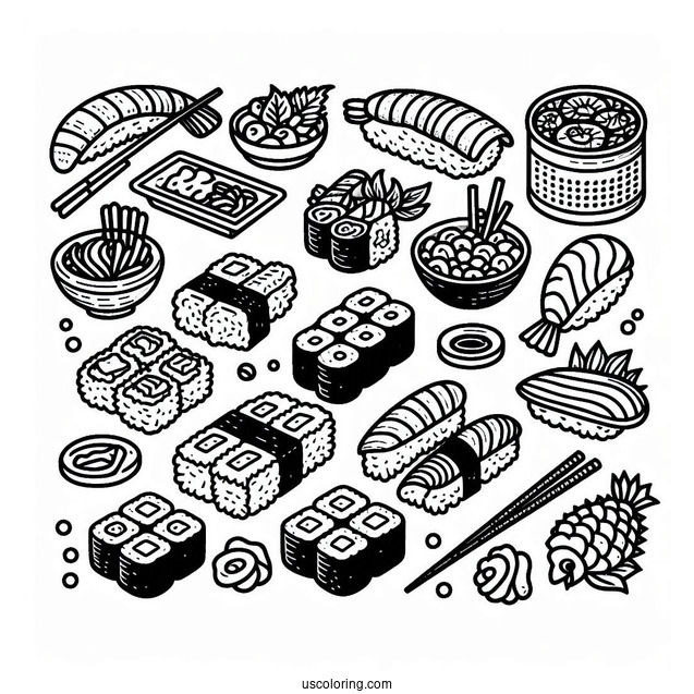 Japanese Sushi Coloring Page