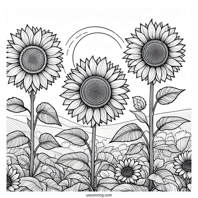 Three Sunflowers In Field Coloring