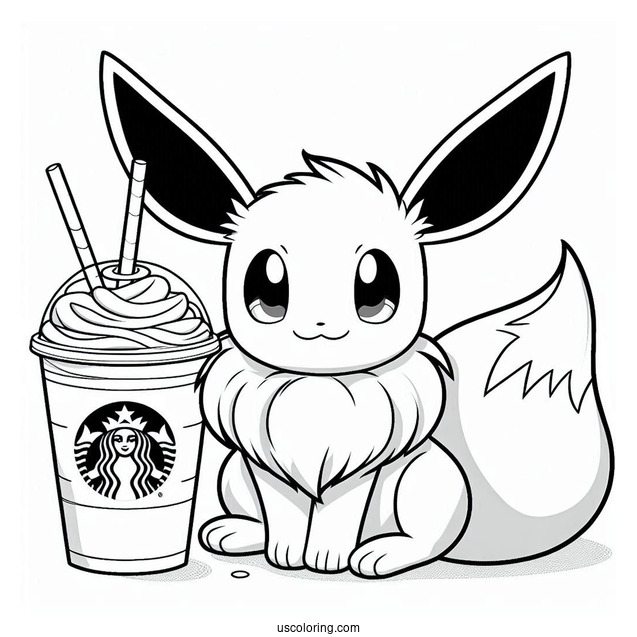 Eevee Sitting Next To A Starbucks Coloring Page Of Drink