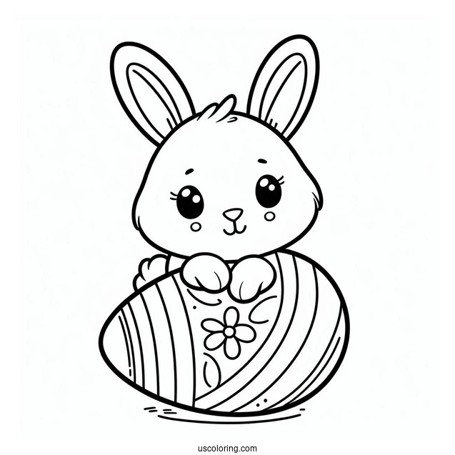 Outline Of Easter Bunny Coloring Page On Top Of Egg