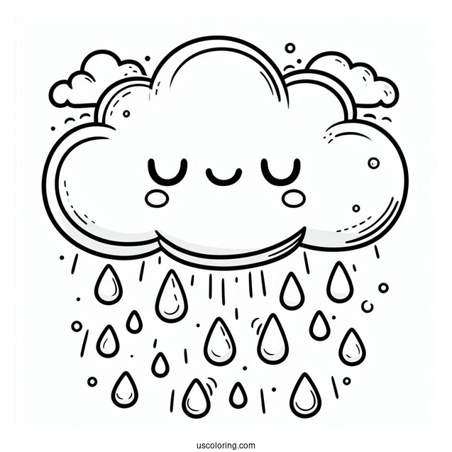 Cartoon Cloud And Rain Coloring Page