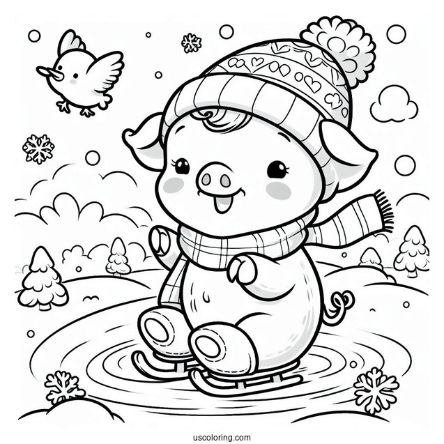 Piglet Coloring Page Playing In The Snow For Kids