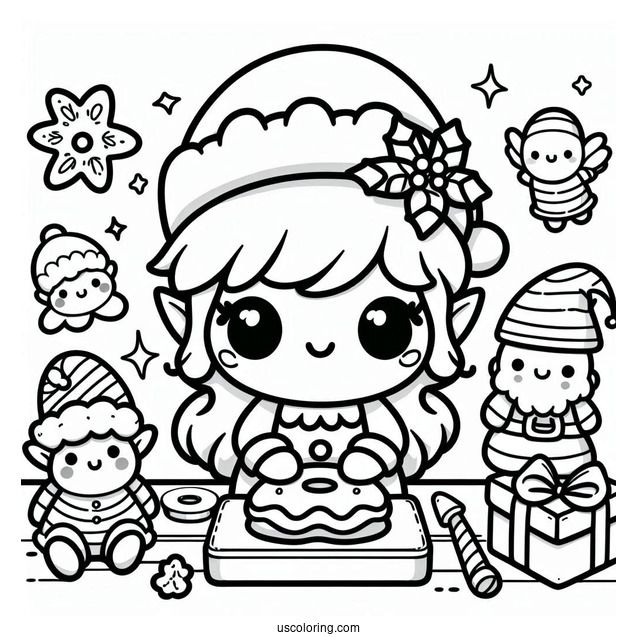 Kawaii Themed Elf Making Toys To Color