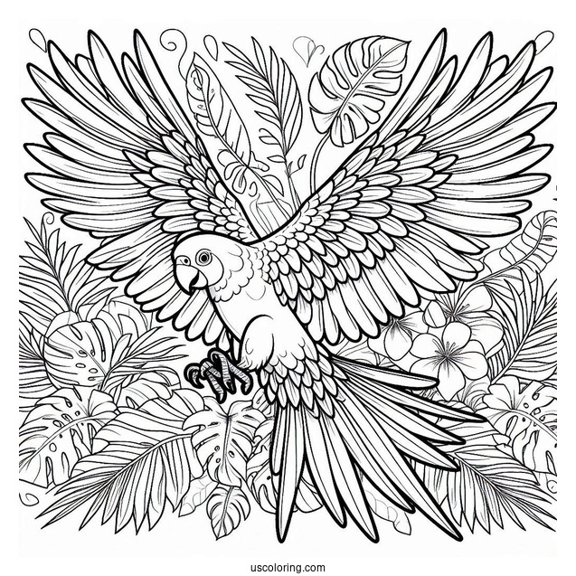 Tropical Parrot Flying In Jungle