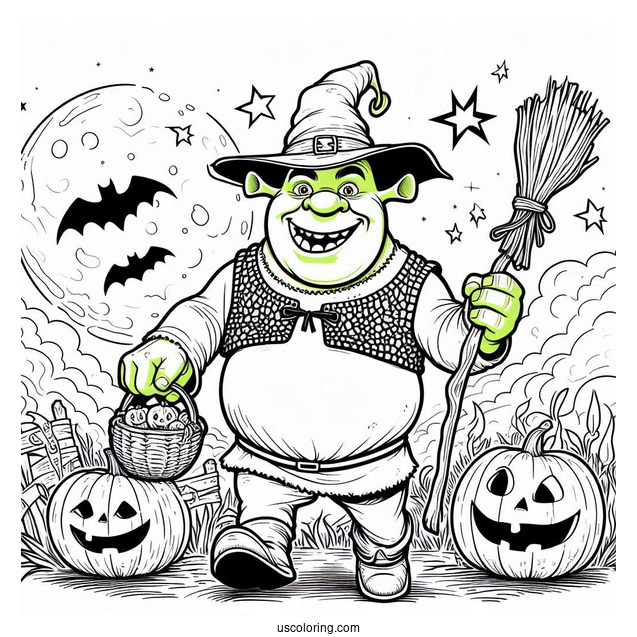 Halloween Themed Shrek Coloring Page