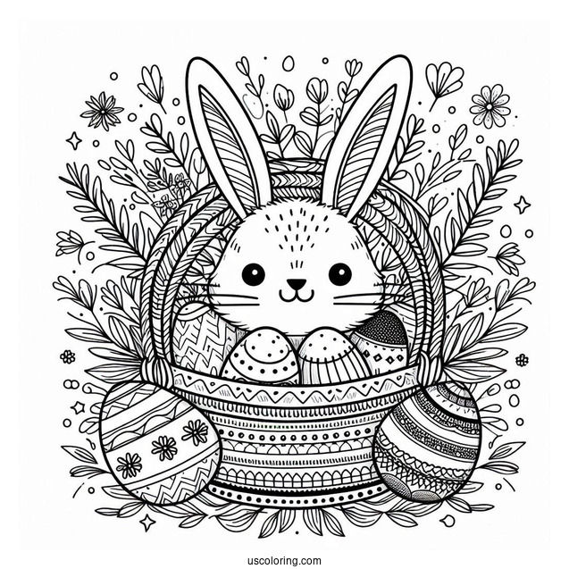 Easter Coloring Page Of Easter Egg Basket With Bunny Ears Mandala