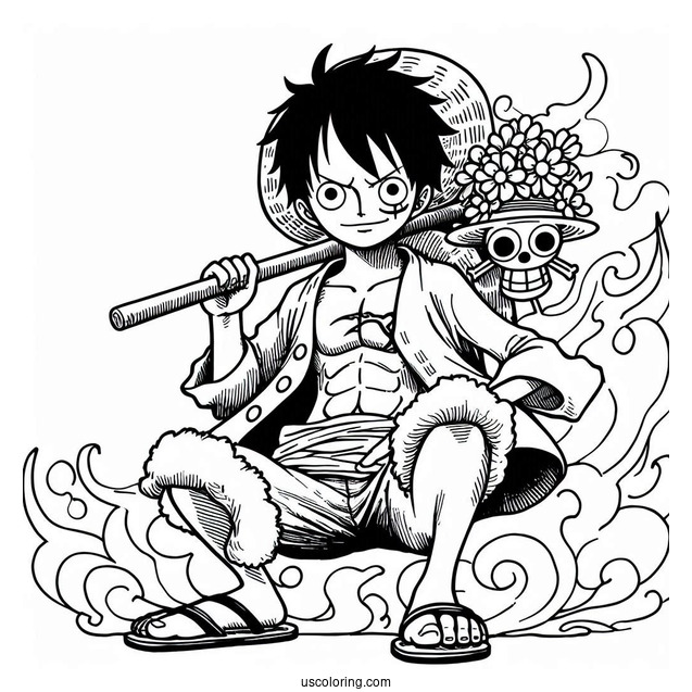 One Piece Coloring Page Of Monkey D Luffy In Iconic Pose