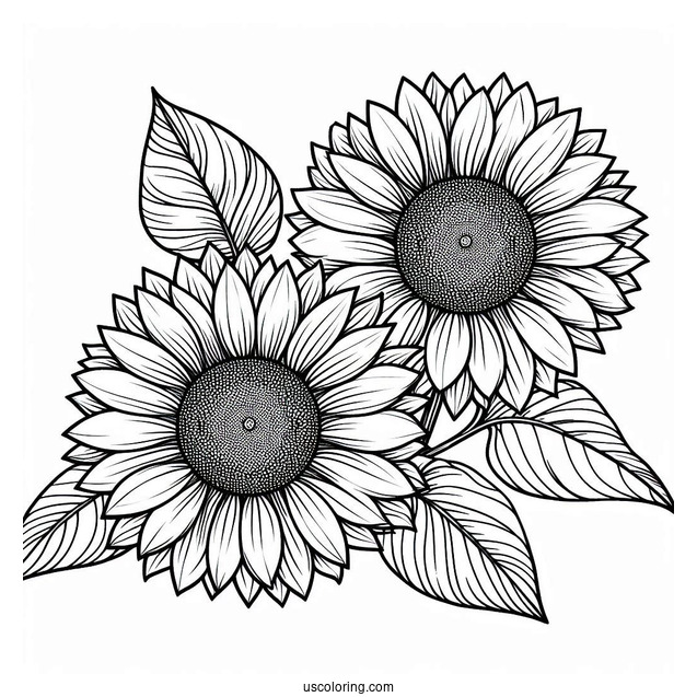 Flower Coloring Pages Of Two Large Sunflowers