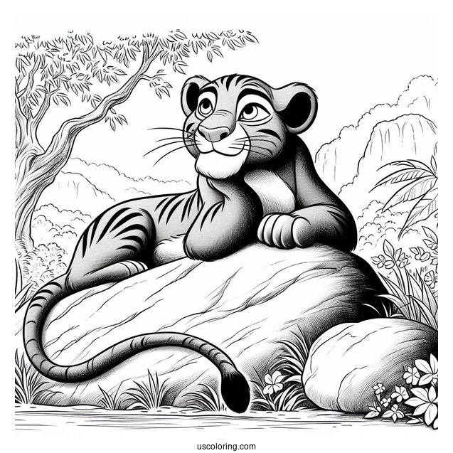 Jungle Book Coloring Page Of Bagheera Resting On Rock