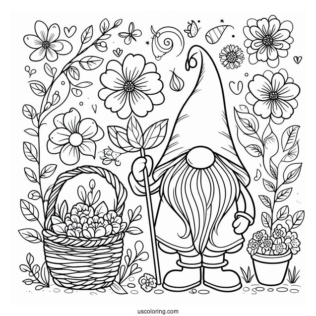 Spring Coloring Page Gnome Outline