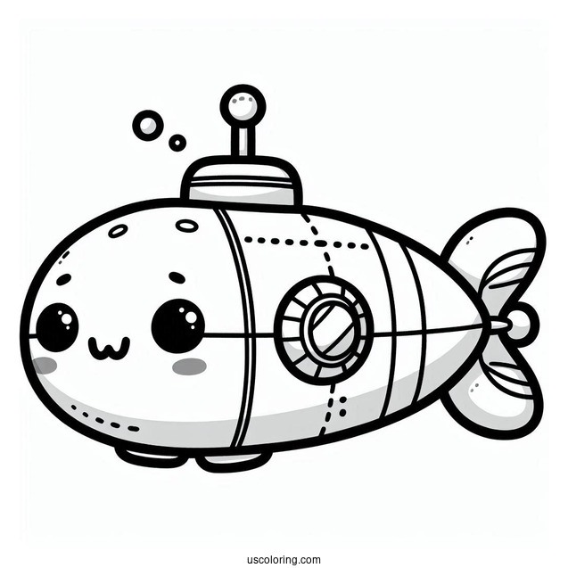 Cute Chibi Submarine Coloring Page For Preschoolers