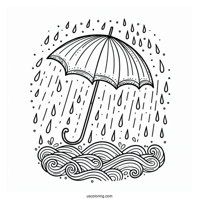 Rain Coloring Page Of Simple Umbrella Outline