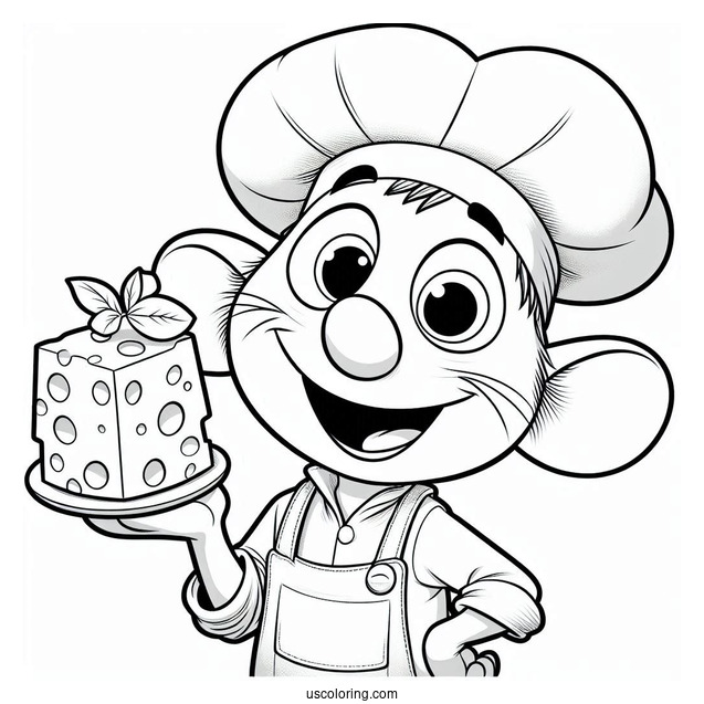 Ratatouille Coloring Page Of Happy Emile Holding A Chunk Of Cheese