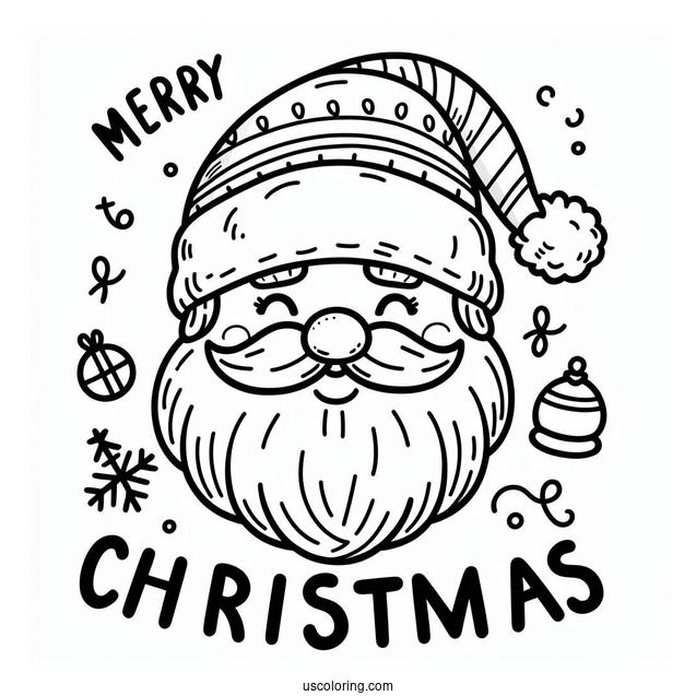 Easy Santa Face To Color With Merry Christmas Text