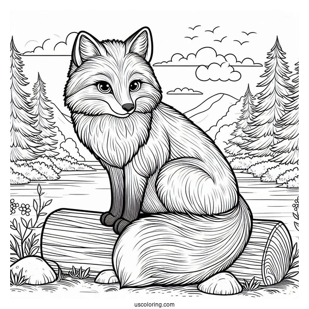 Adult Fox Coloring Page Sitting On Wood