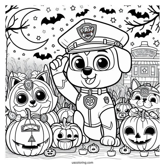 Halloween Themed Paw Patrol Coloring Picture