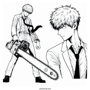 Manga Coloring Page Of Simple Chainsaw Man Denji