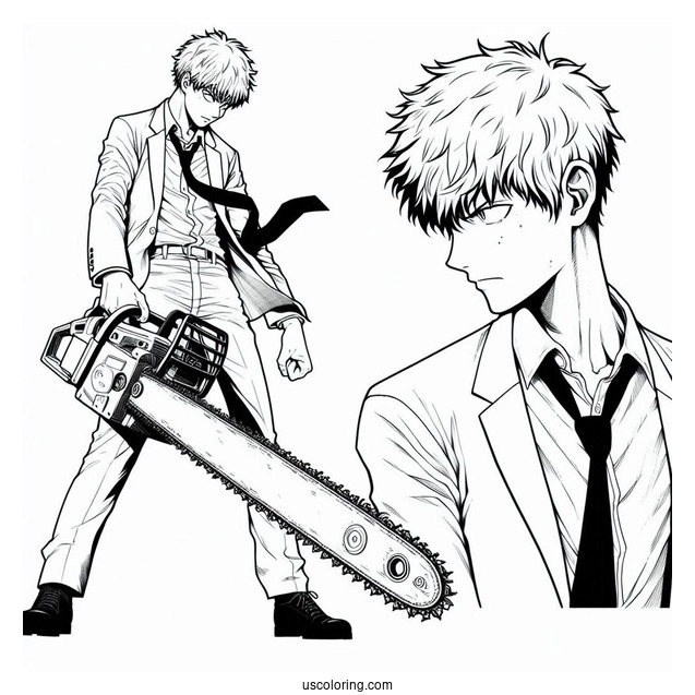 Manga Coloring Page Of Simple Chainsaw Man Denji