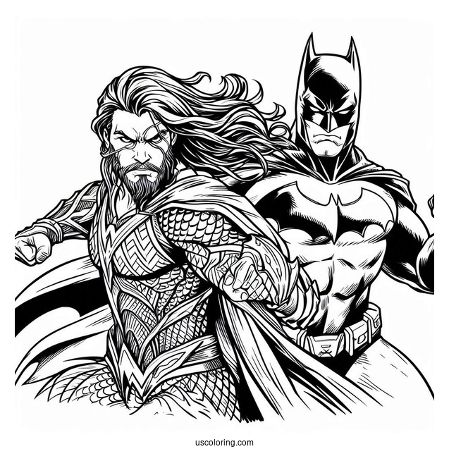 Batman Fighting Alongside Aquaman Coloring Page