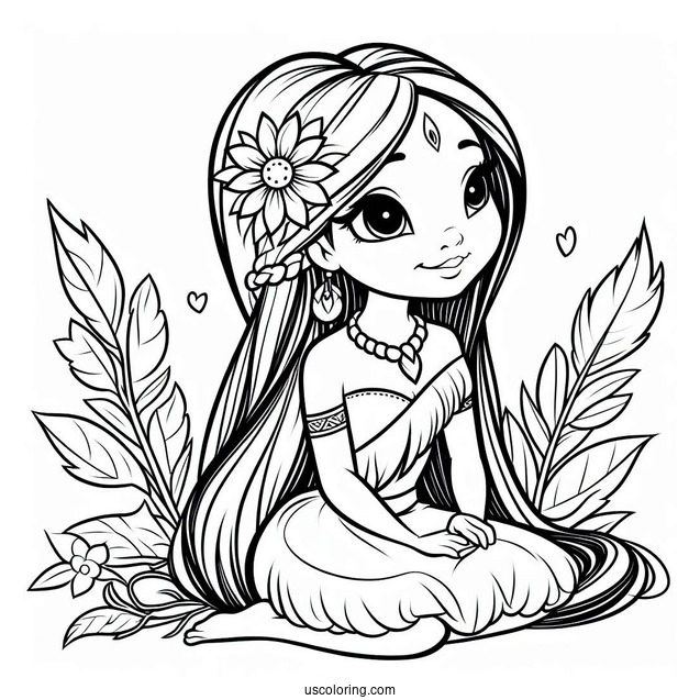 Chibi Pocahontas Coloring Page For Kids