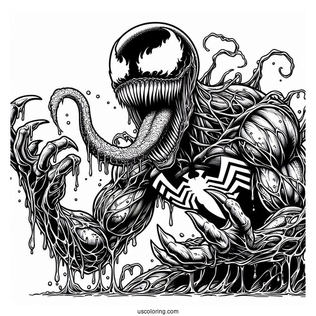 Detailed Carnage Coloring Page In Front Of Venom