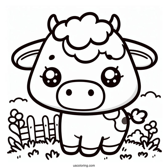 Cute Kawaii Cow Coloring Page