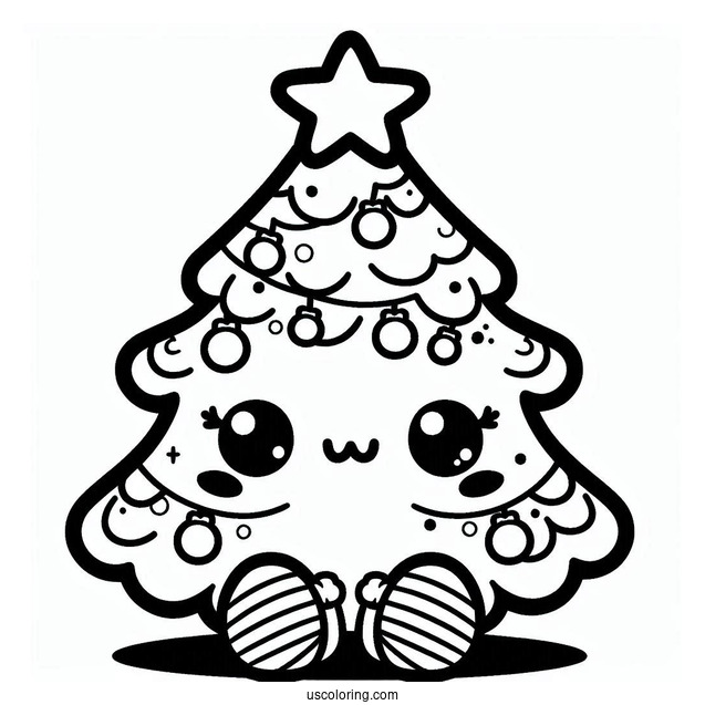 Cute Kawaii Christmas Tree Coloring Page