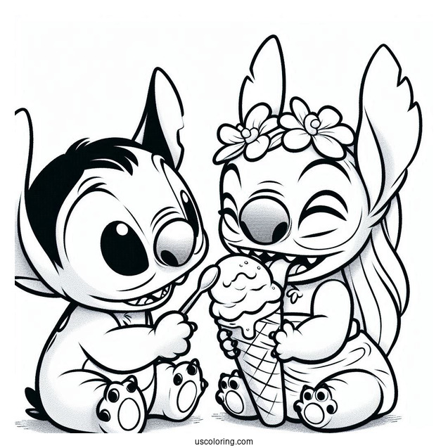 Coloring Page Of Lilo And Stitch Eating Ice Cream
