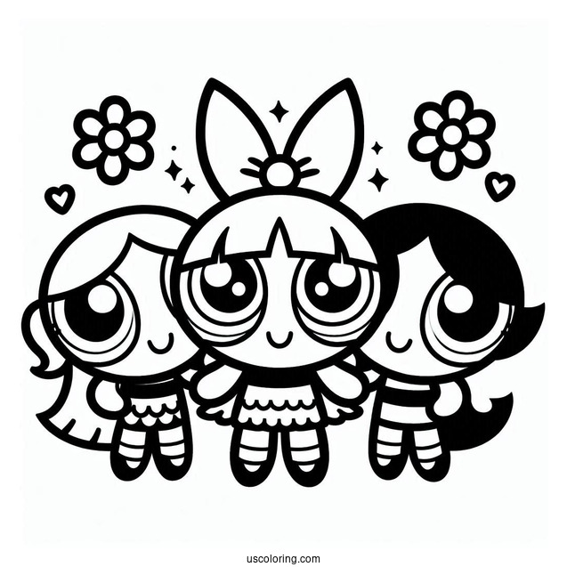 Kawaii Themed Powerpuff Girls Coloring Page